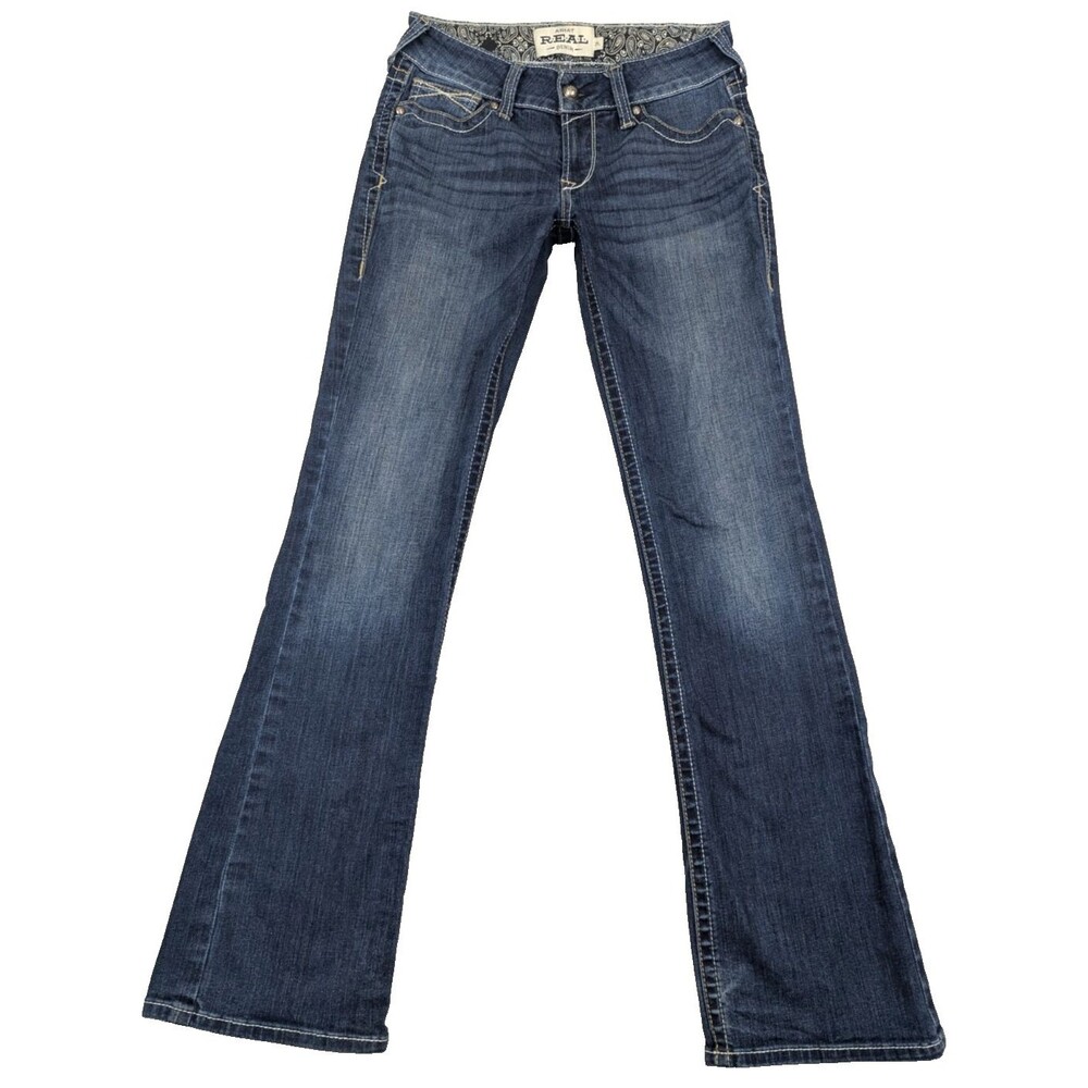 Ariat REAL Womens Jeans 29L Mid Rise Bootcut Whipstitch Ocean Stretch Western